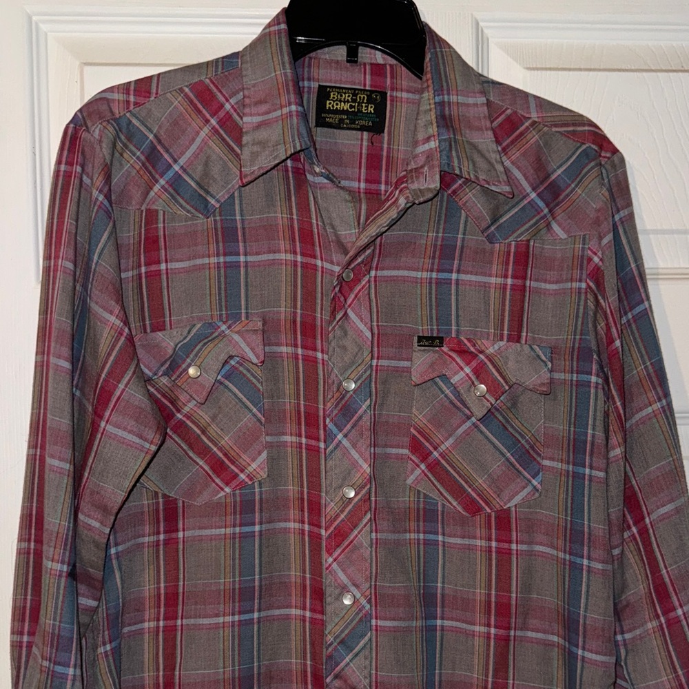 3/$30 vintage Western Bar-M Rancher Plaid Shirt